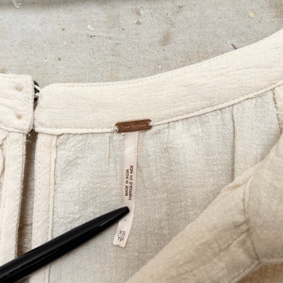 Free People Cream Gauzy Boho Peasant Ruched Buttoned Mini Dress - Picture 3 of 5